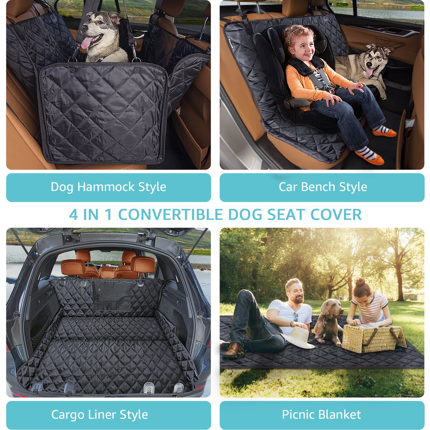 Comwish Dog Seat Cover for Back Seat with Mesh Window