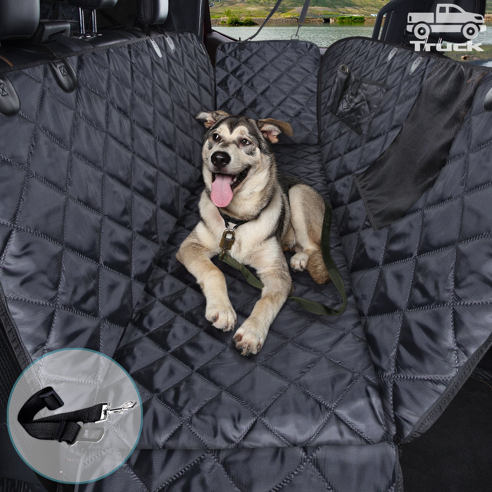 Comwish Dog Seat Cover for Truck with Mesh Window comWish