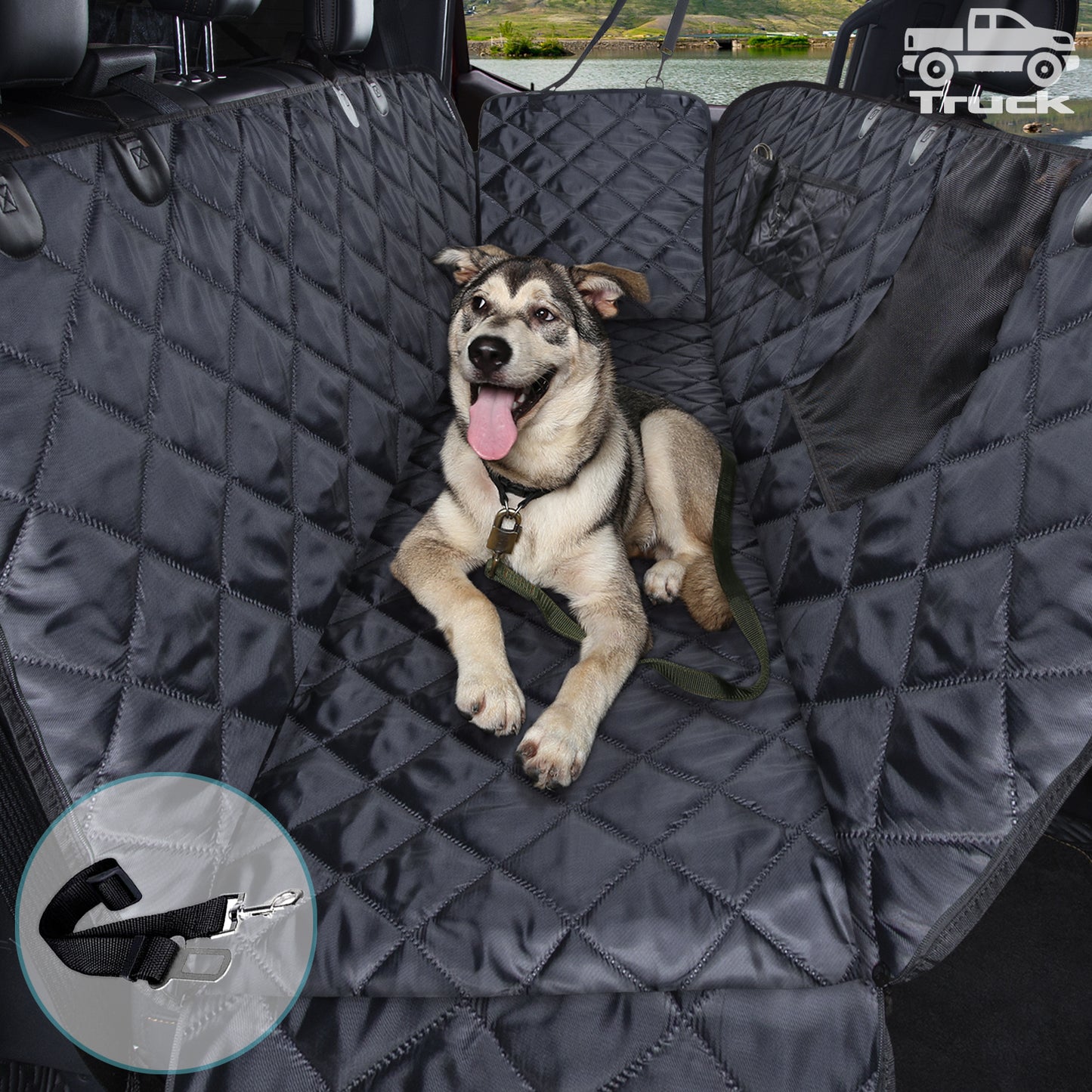 Comwish Dog Seat Cover for Truck with Mesh Window