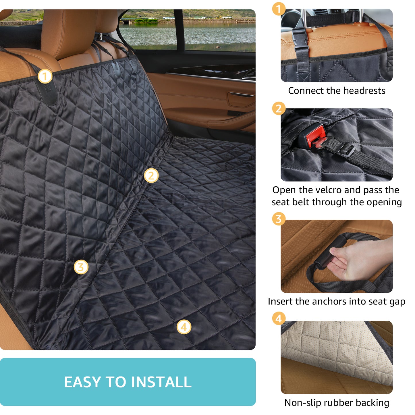 Comwish Dog Seat Cover for Back Seat with Mesh Window