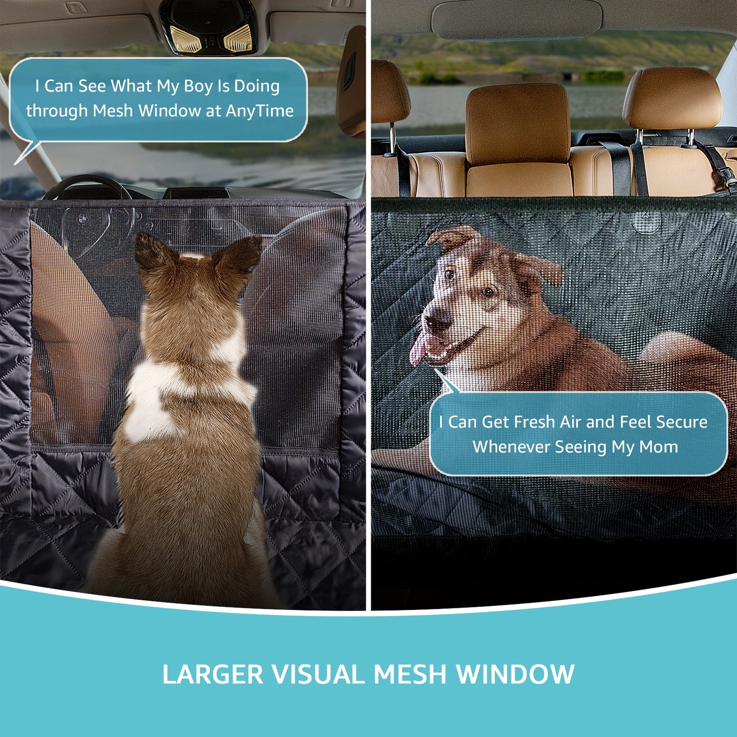 Comwish Dog Seat Cover for Back Seat with Mesh Window